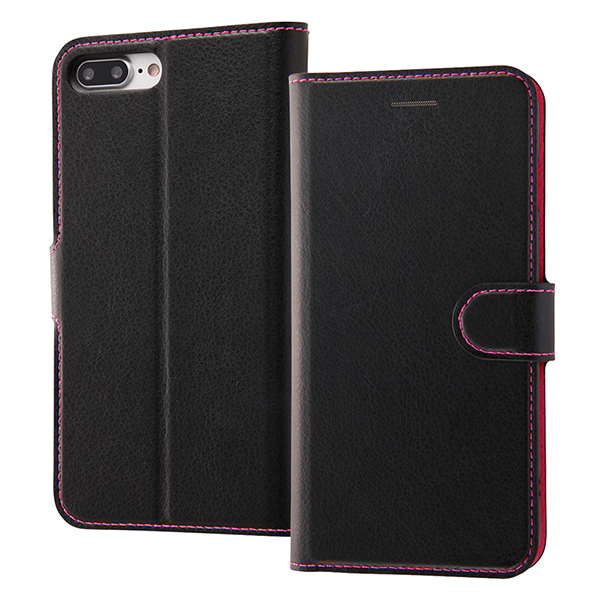 iPhone 8 Plus/iPhone 7 Plus手帳型ケース シンプル マグネット ブラック/ピンク