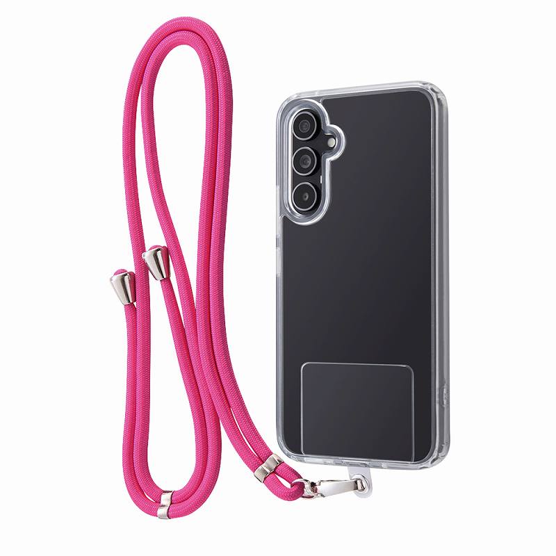 Galaxy A54 5G ハイブリッドケース ショルダーストラップ付/クリア/ピンク