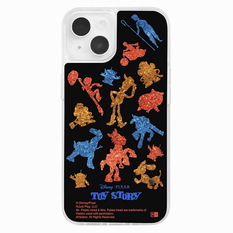 iPhone 14 / 13 / 『ディズニー・ピクサーキャラクター』/ラメ グリッターケース / トイ・ストーリー_シルエット総柄