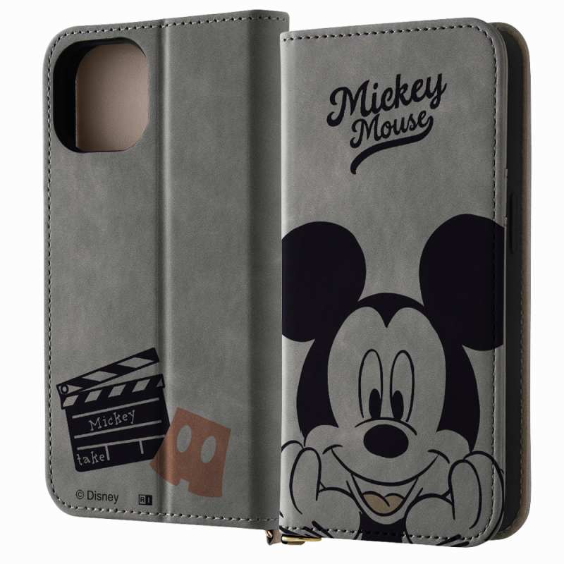 iPhone15/ディズニー/手帳型レザーケースRaffine/ミッキーマウスとカチンコ