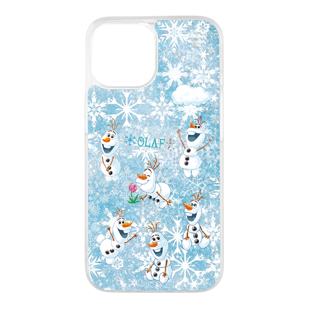 iPhone 15/14/13 ディズニー / 衝撃吸収 バンパー 動く キラキラ ラメ グリッターケース/中川翔子art_オラフ総柄