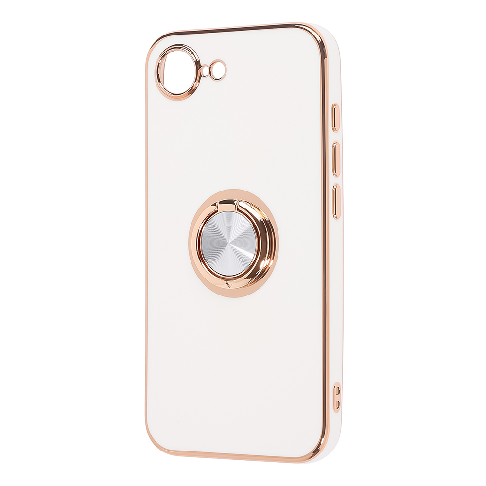 iPhone 16e / ソフトケース 精密設計 フレームメッキ リング付き / ホワイト/ゴールド