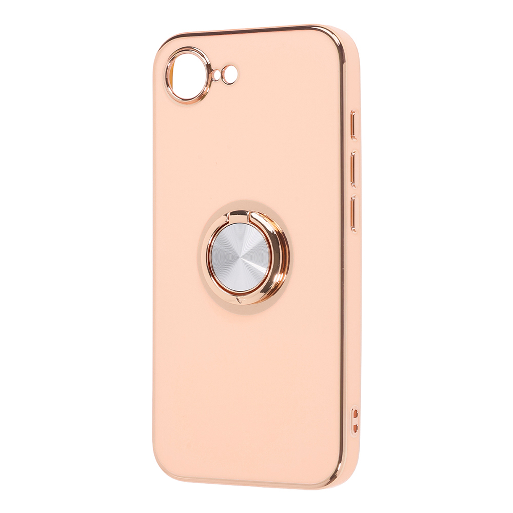 iPhone 16e / ソフトケース 精密設計 フレームメッキ リング付き / ピンク/ゴールド