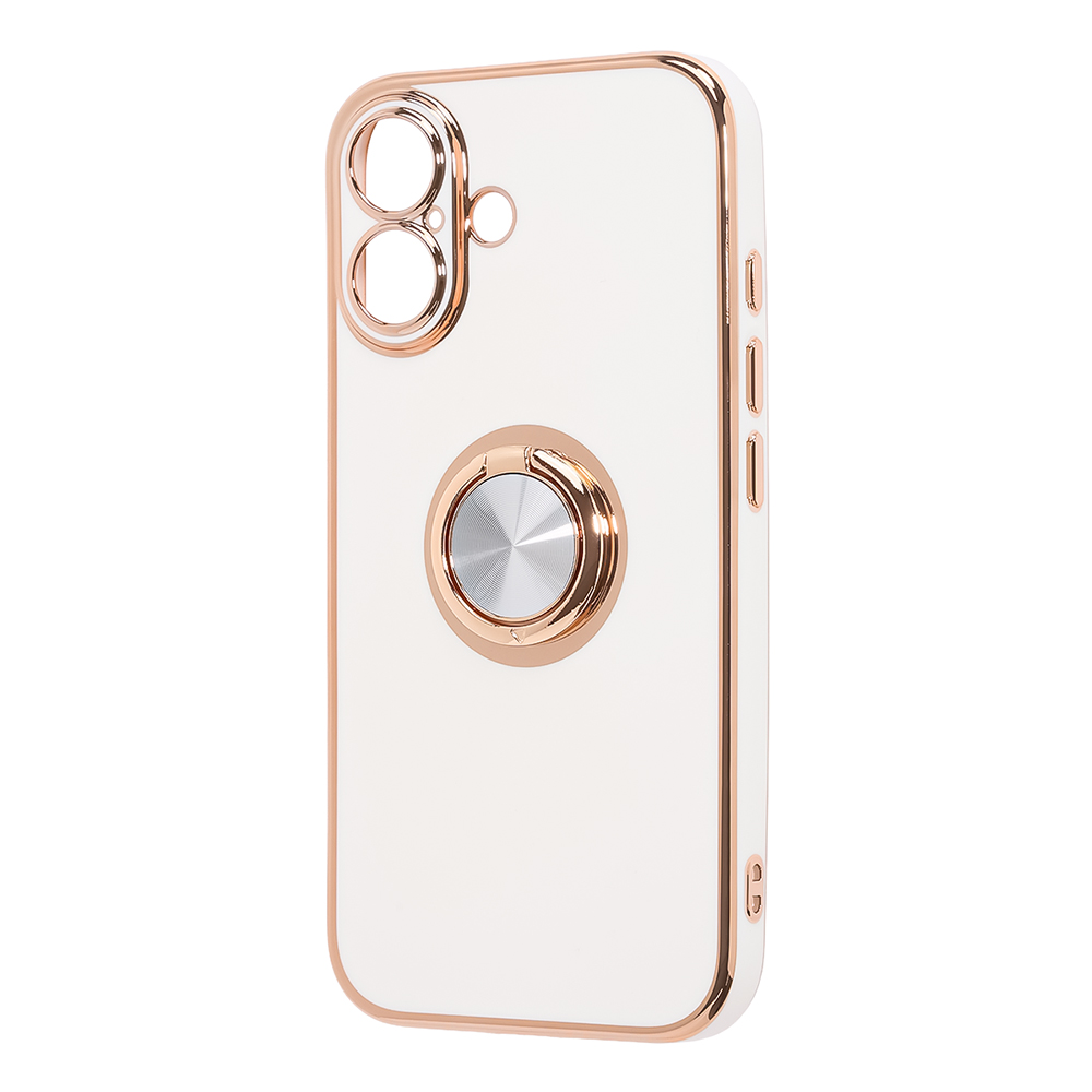 iPhone 16 / ソフトケース 精密設計 フレームメッキ リング付き / ホワイト/ゴールド