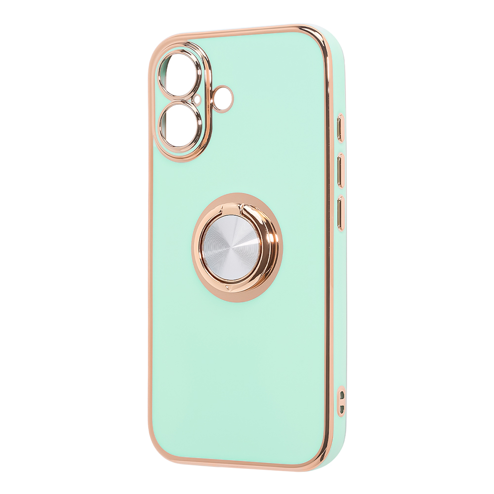 iPhone 16 / ソフトケース 精密設計 フレームメッキ リング付き / グリーン/ゴールド