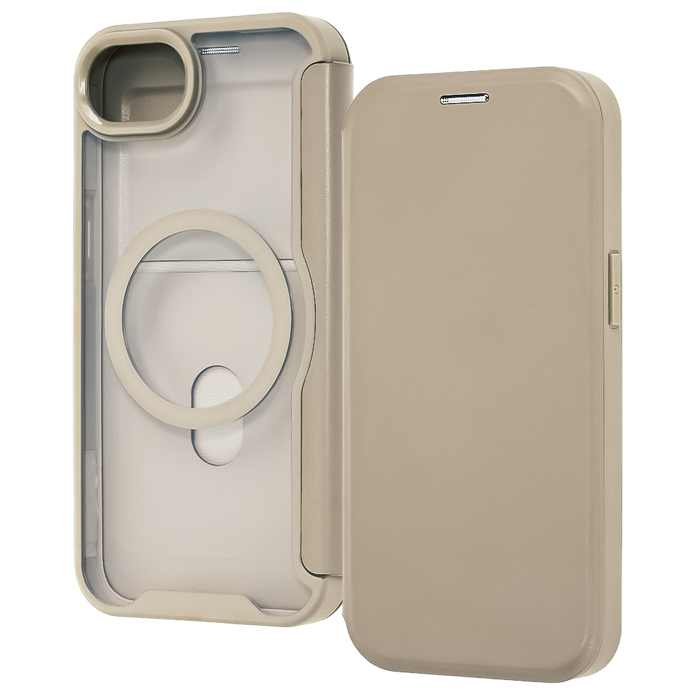 iPhone 16e / クリアフリップケース マグネット マグネット充電対応 / ベージュ